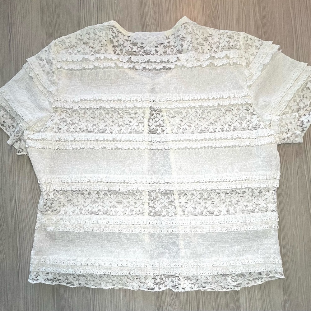 And Now This White Lace Button-Down Shirt Short Sleeve Women's Size L - Picture 7 of 7